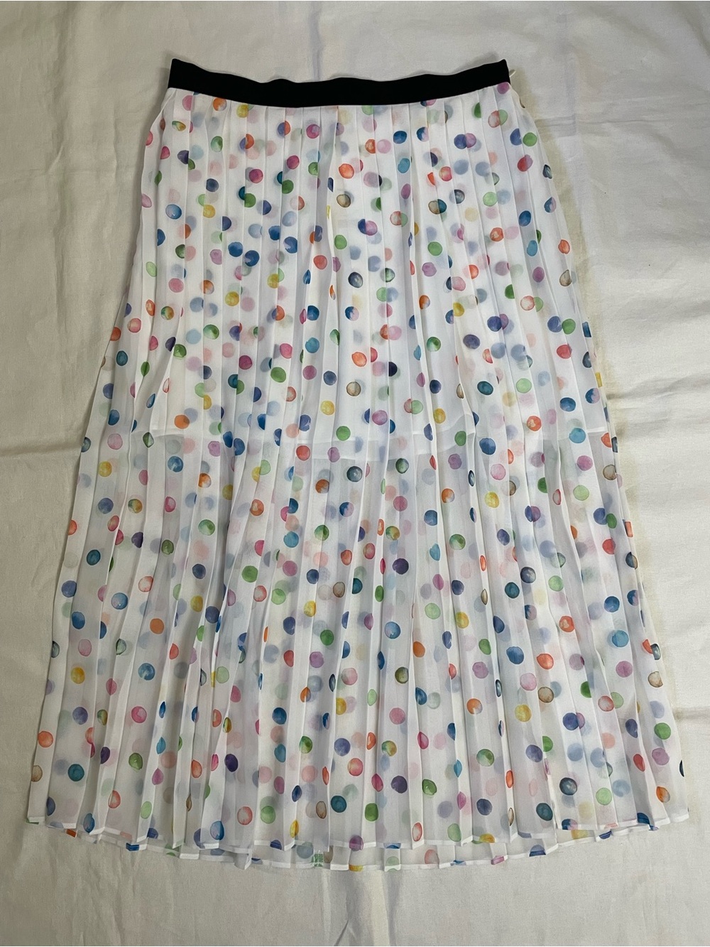 Topshop White Pleated Midi Skirt with Multicolor Polka Dots